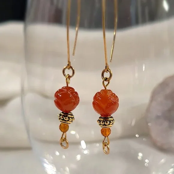 Carved Carnelian Earrings - Picture 1 of 2